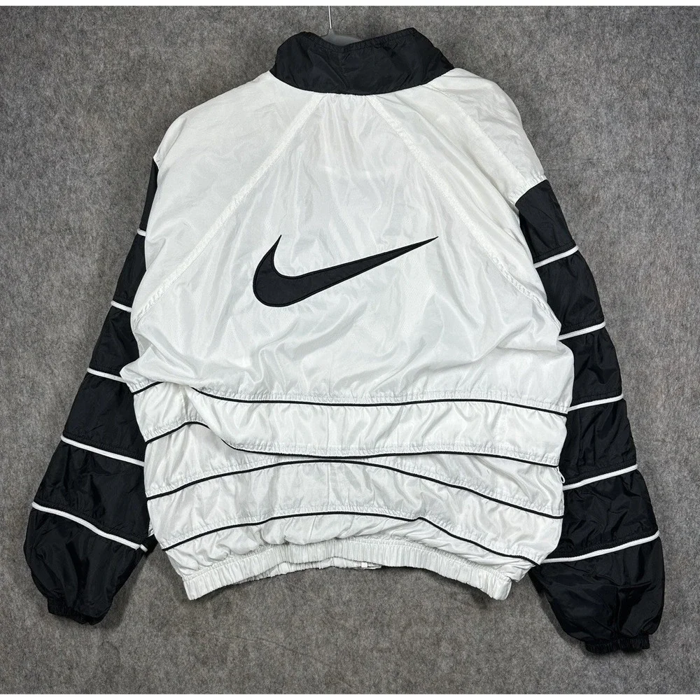 Vintage Nike Windbreaker Jacket Womens XL 16-18 White Black Big Swoosh Y2K